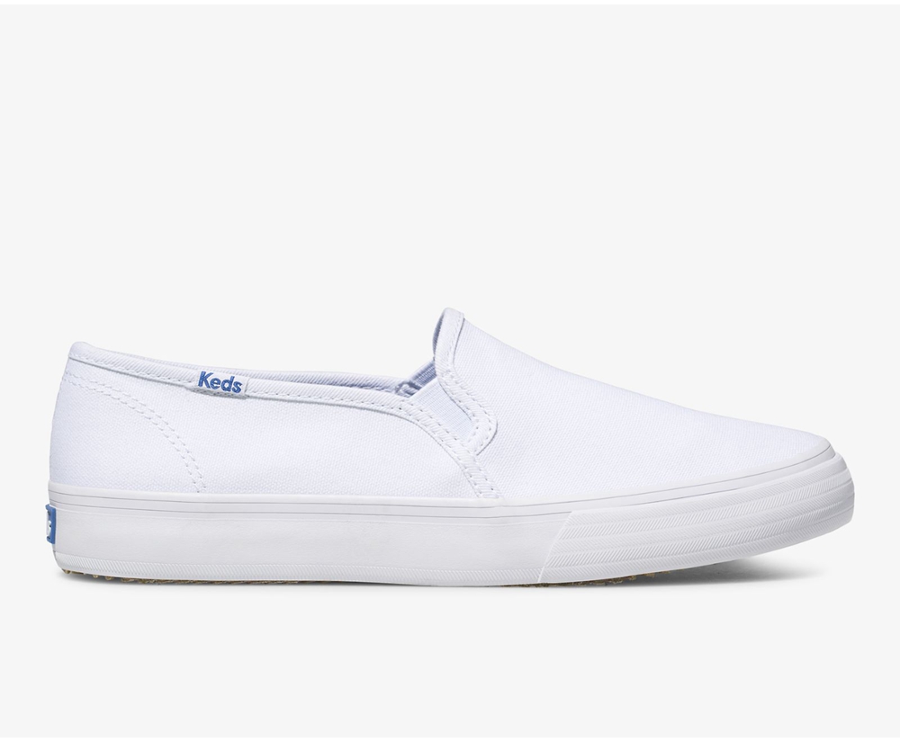 Keds Slip Ons Damen Weiß - Double Decker Segeltuch - FWJ-917840